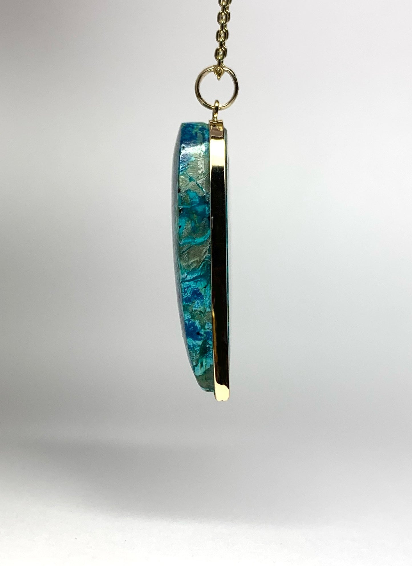 14k Solid Yellow Gold, Blue Chrysocolla “Heart” Pendant
