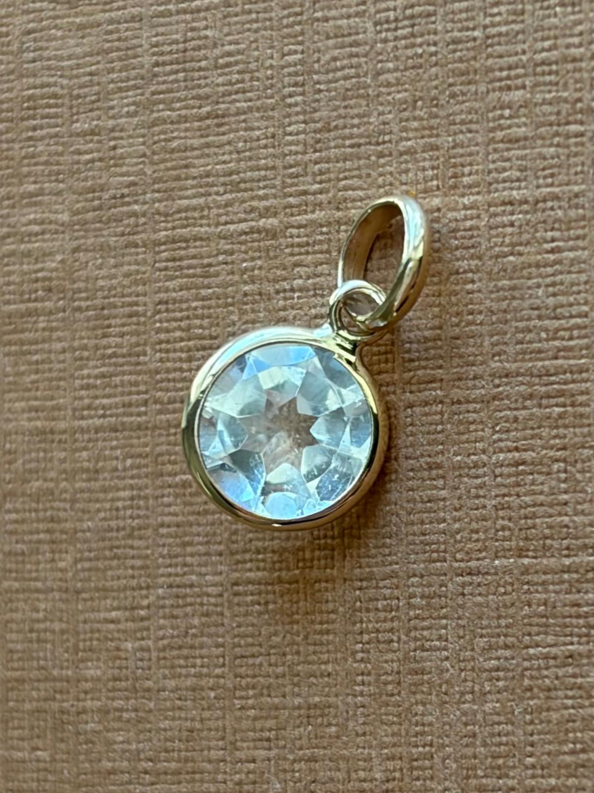 14k Solid Yellow Gold, White Topaz Mini Pendant