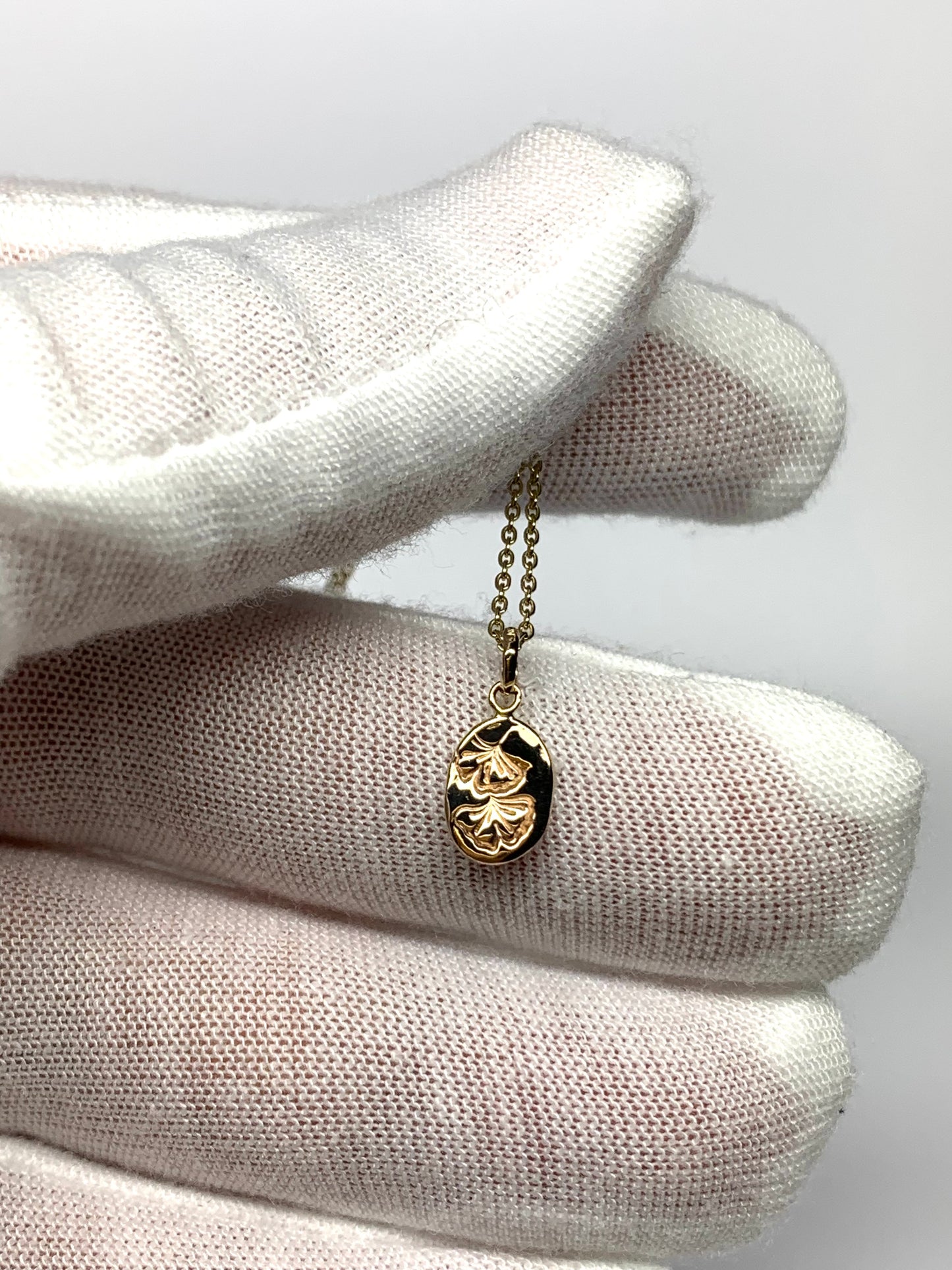 10k Solid Yellow Gold Nugget “Ginkgo” Mini Pendant, Tiny Charm