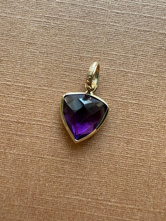 14k Solid Yellow Gold, Purple Amethyst Trillium Mini Pendant