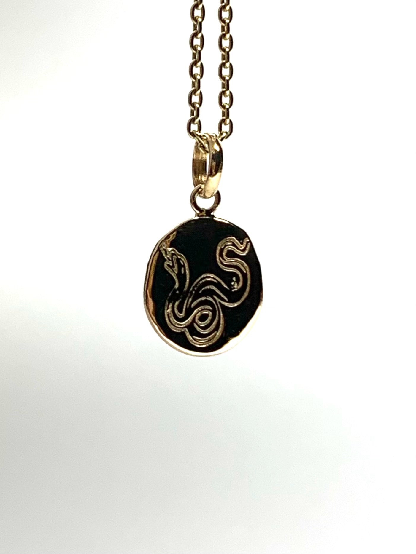 14k Solid Yellow Gold Nugget Mini Pendant “Snake”, Tiny Charm