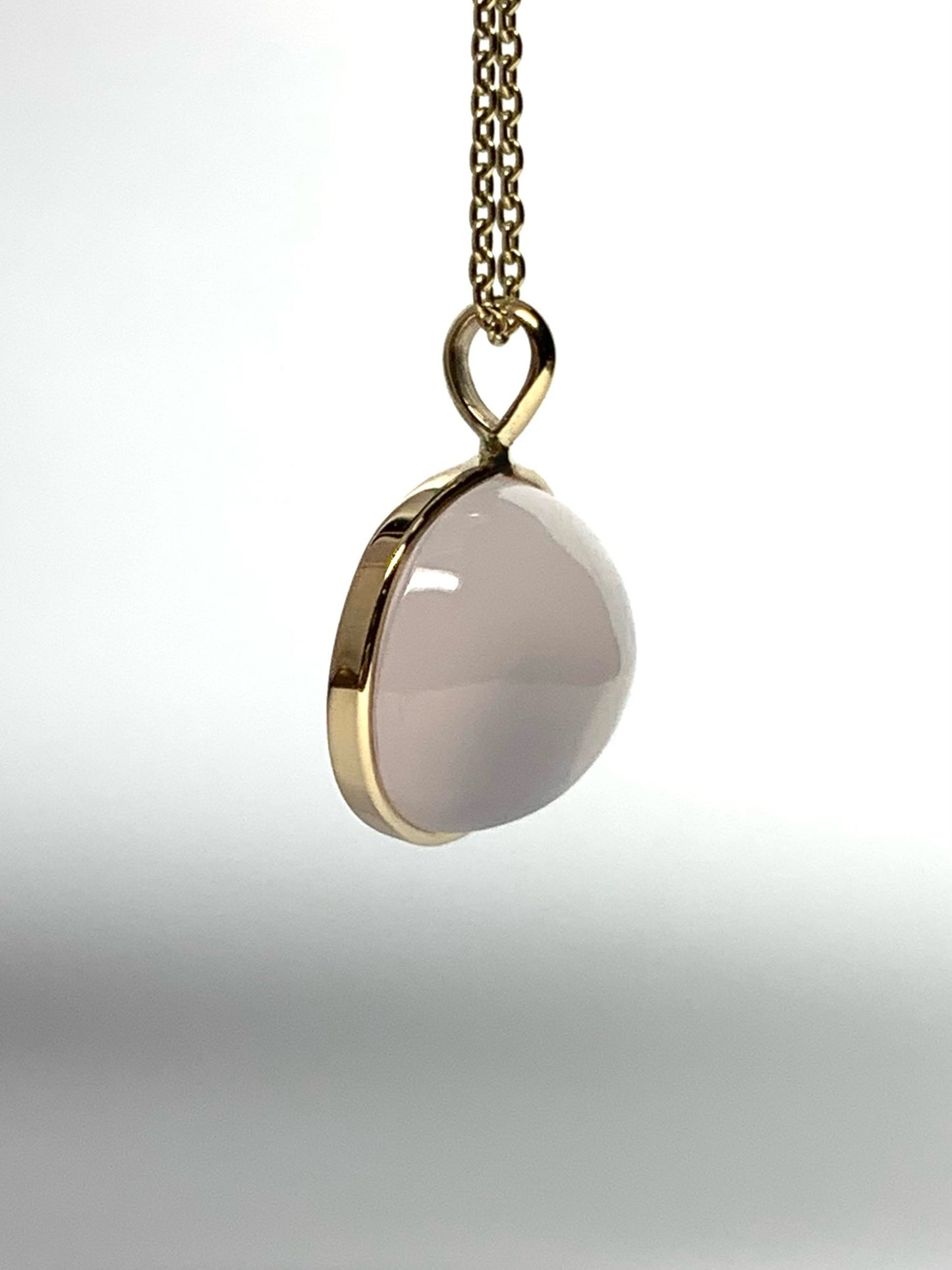 14k Solid Yellow Gold, Rose Pink Quartz Oval Cabochon Pendant, Small Size