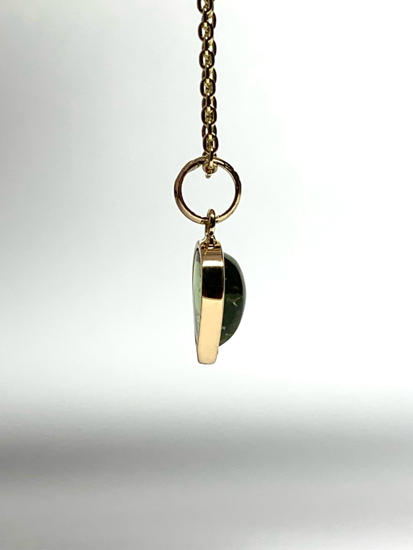 14k Solid Yellow Gold, Natural Green Tourmaline Pear Cabochon Tiny Pendant