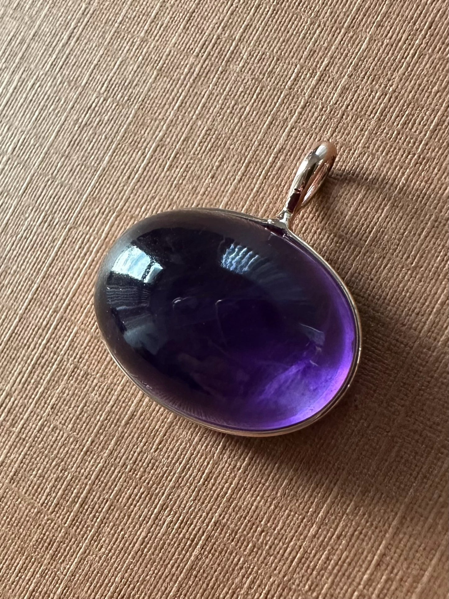 14k Solid Rose Gold, Purple Amethyst Oval Cabochon Pendant, Small Size