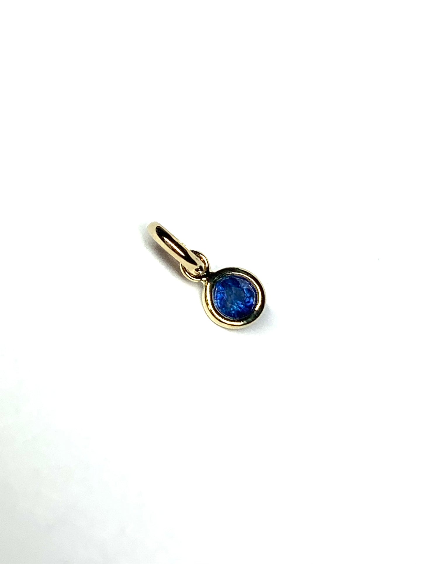 14k Solid Yellow Gold, Blue Sapphire Tiny Charm, 0.15ct, Accent Pendant