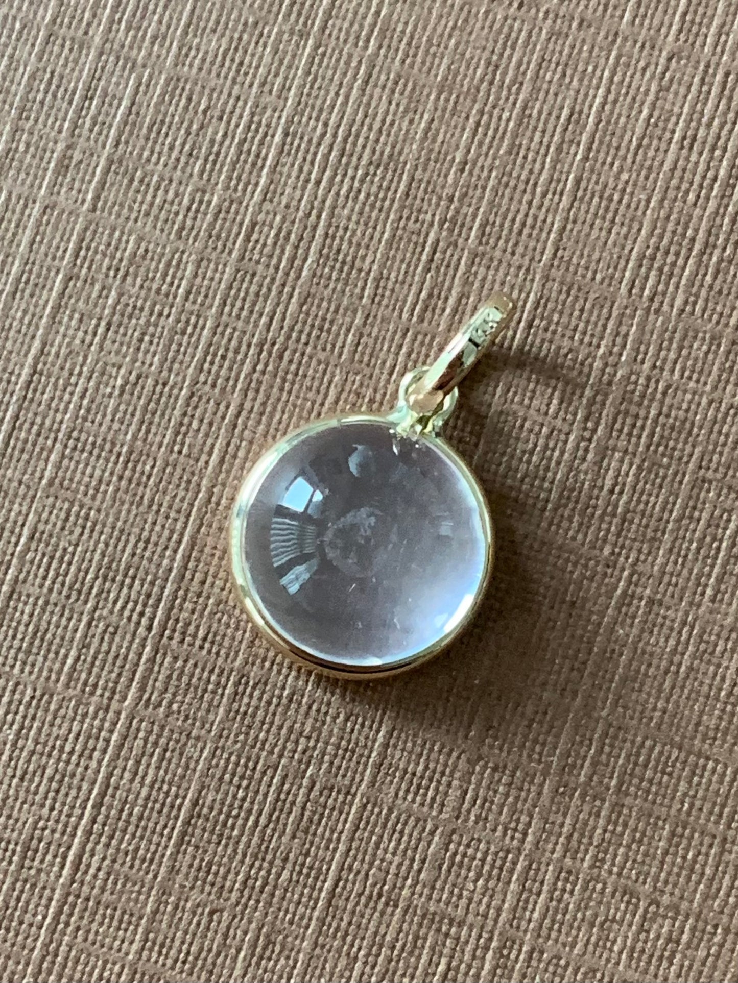 14k Solid Yellow Gold, Pink Quartz Round Cabochon Mini Pendant