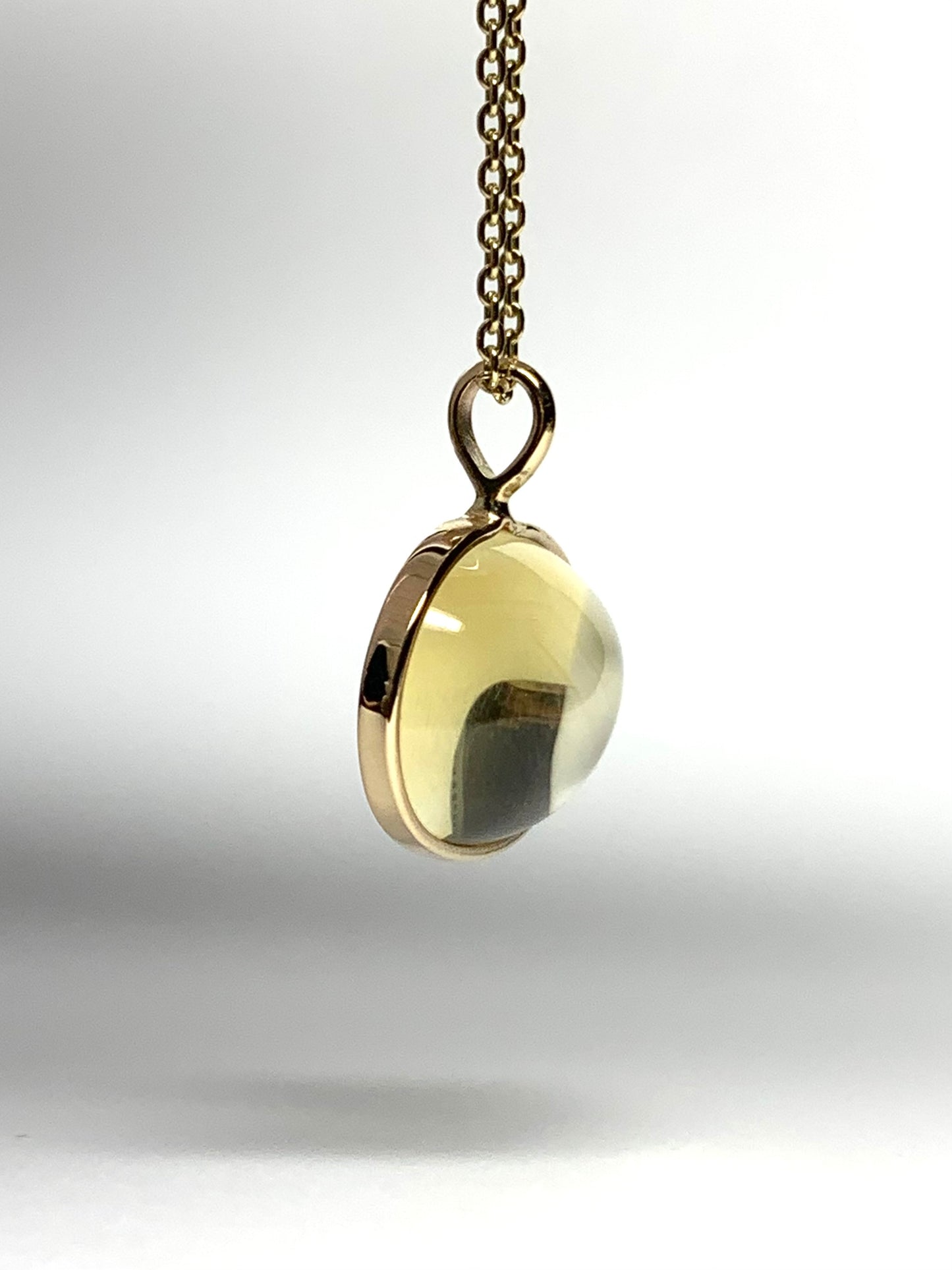 14k Solid Yellow Gold, Pale Yellow Citrine Oval Cabochon Pendant, Small Size
