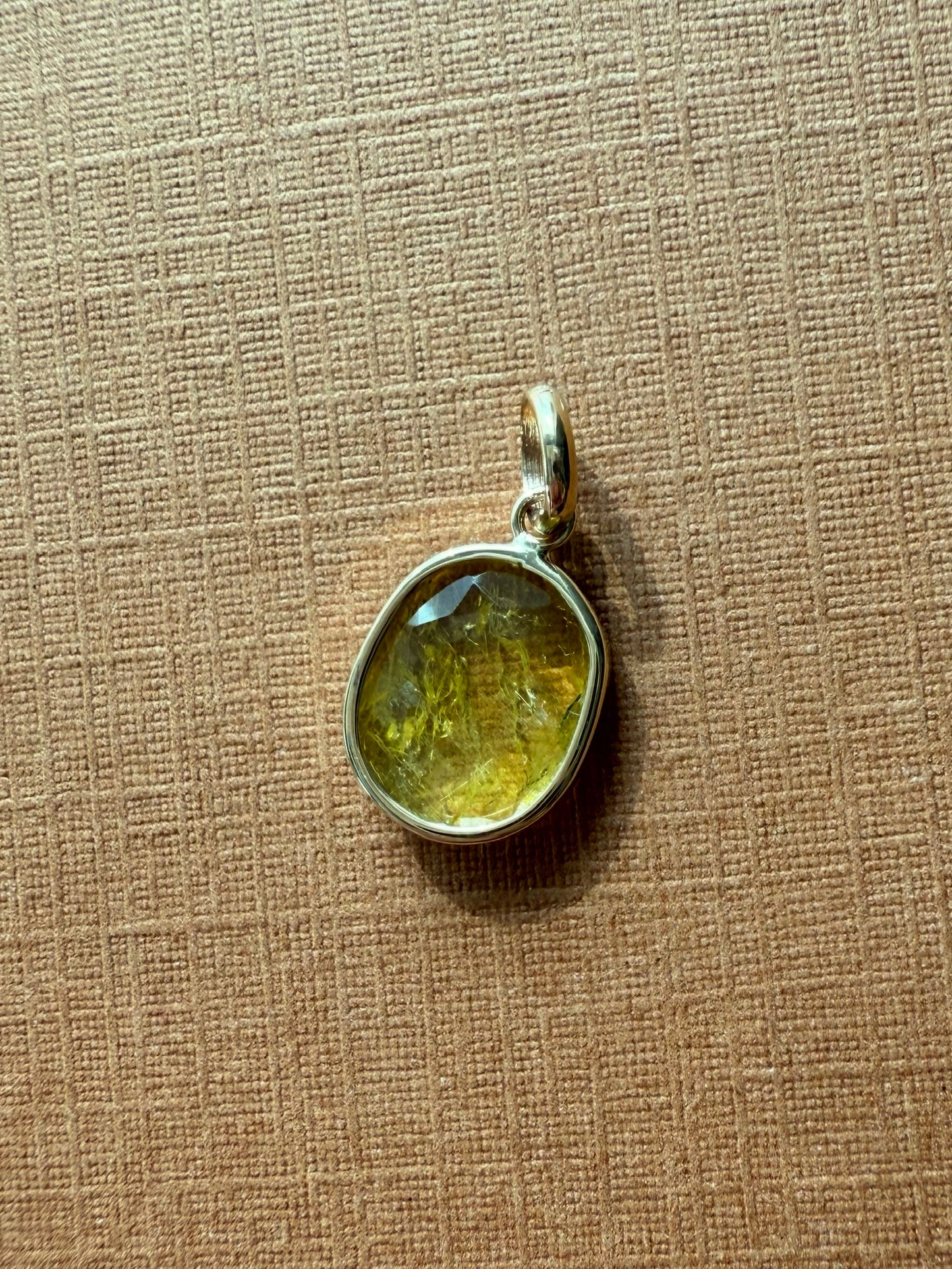 14k Solid Yellow Gold, Natural Light Olive Green Tourmaline Mini Pendant