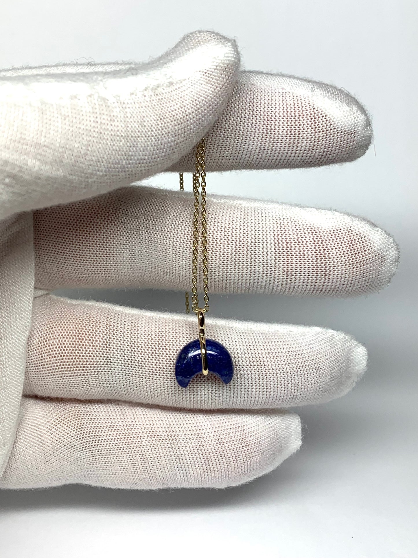 14k Solid Yellow Gold, Blue Lapis Lazuli “Crescent Moon” Pendant, Mini Size