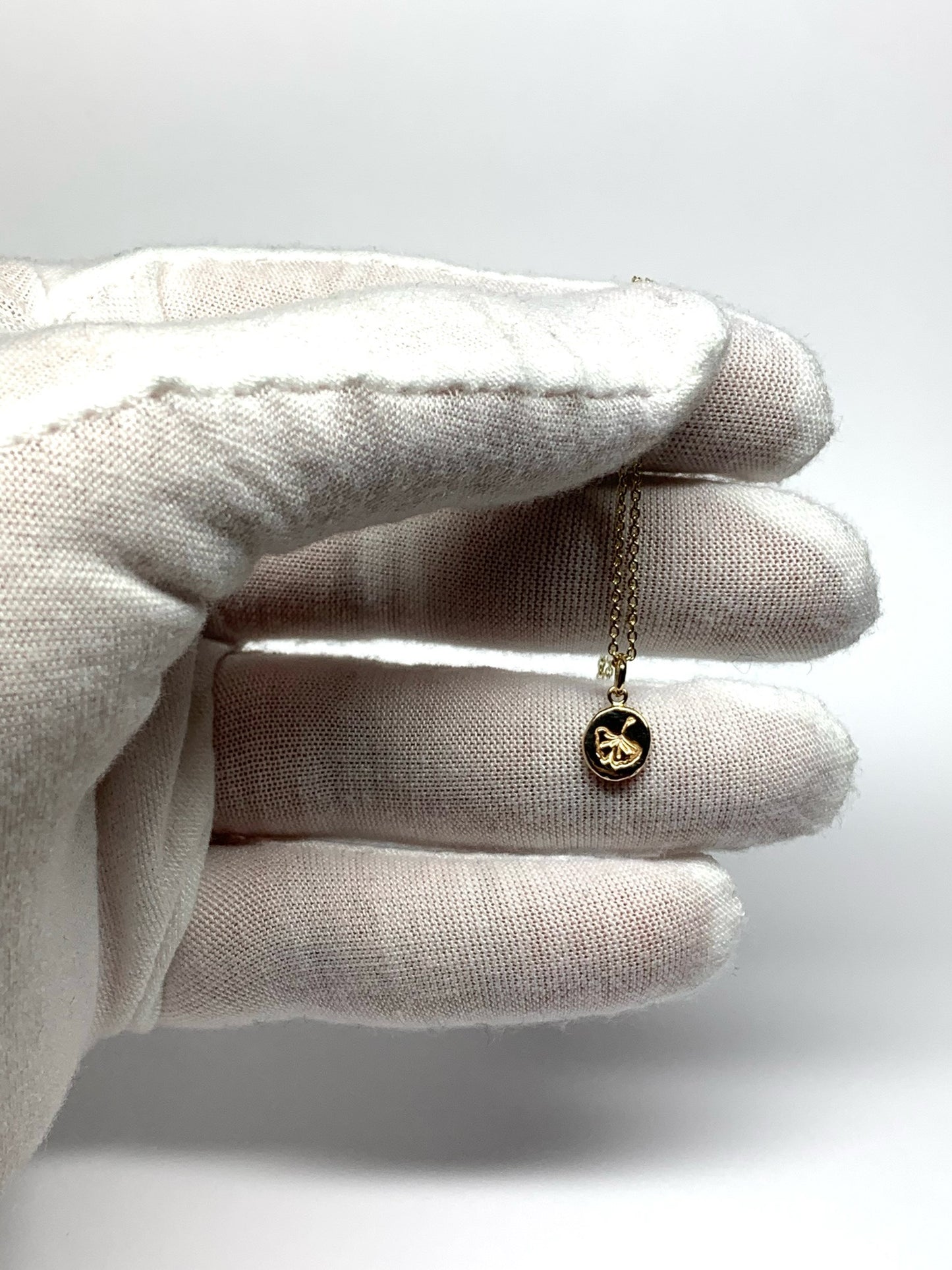 14K Solid Yellow Gold Nugget “Ginkgo” Mini Pendant, Tiny Charm