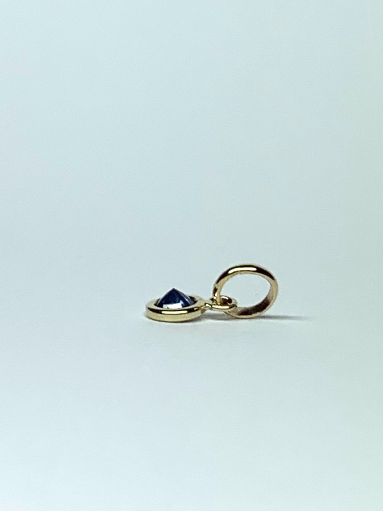 14k Solid Yellow Gold, Blue Sapphire Tiny Charm, 0.15ct, Accent Pendant