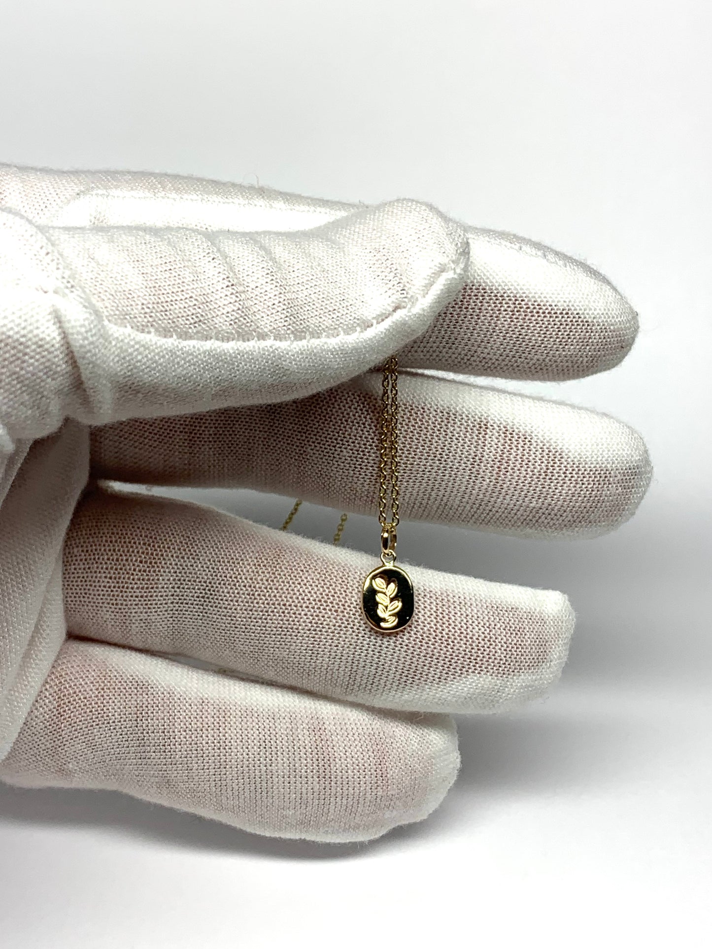 14k Solid Yellow Gold Nugget “Olive Branch”, Mini Pendant, Tiny Charm