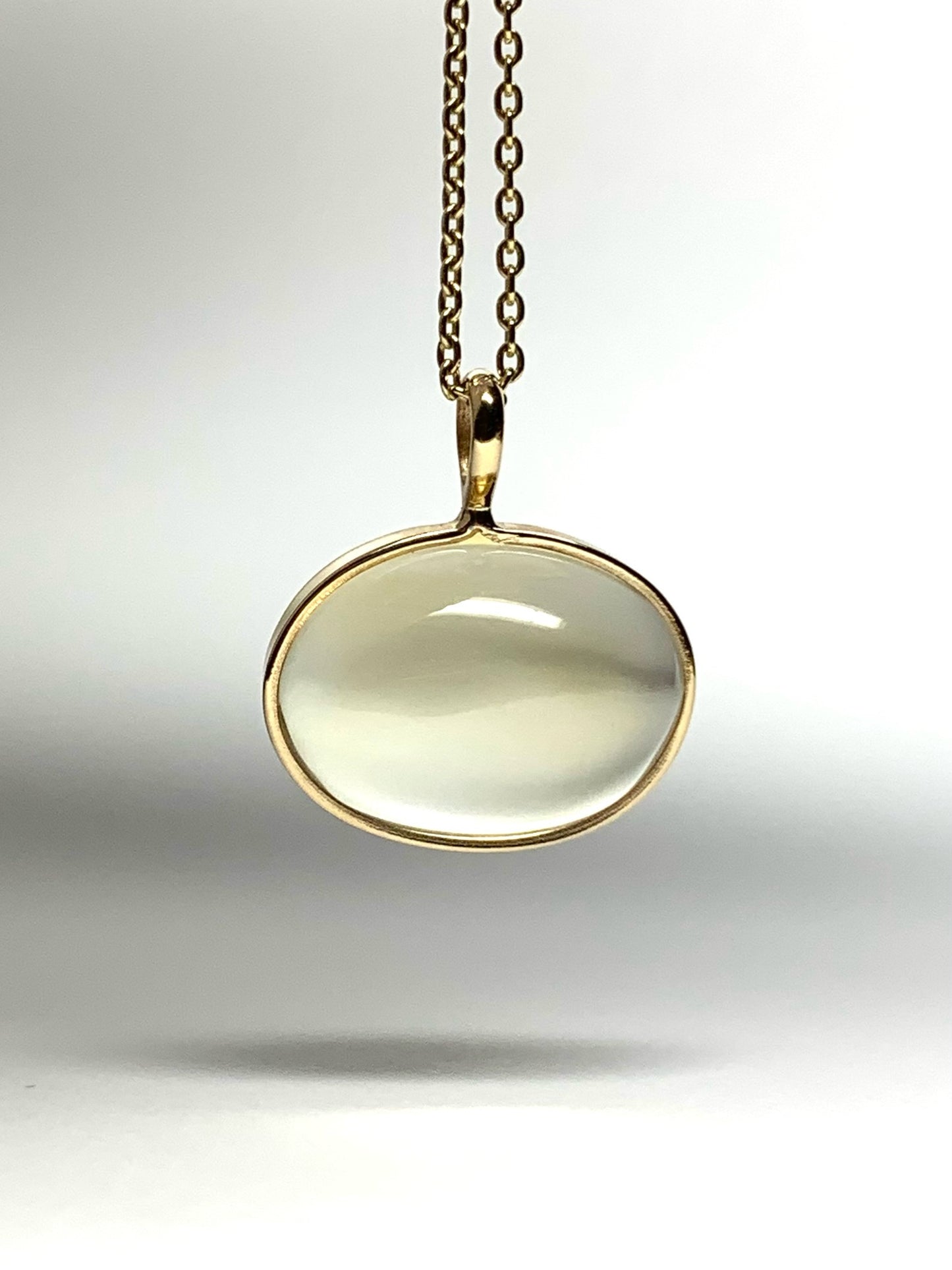 14k Solid Yellow Gold, Pale Yellow Citrine Oval Cabochon Pendant, Small Size