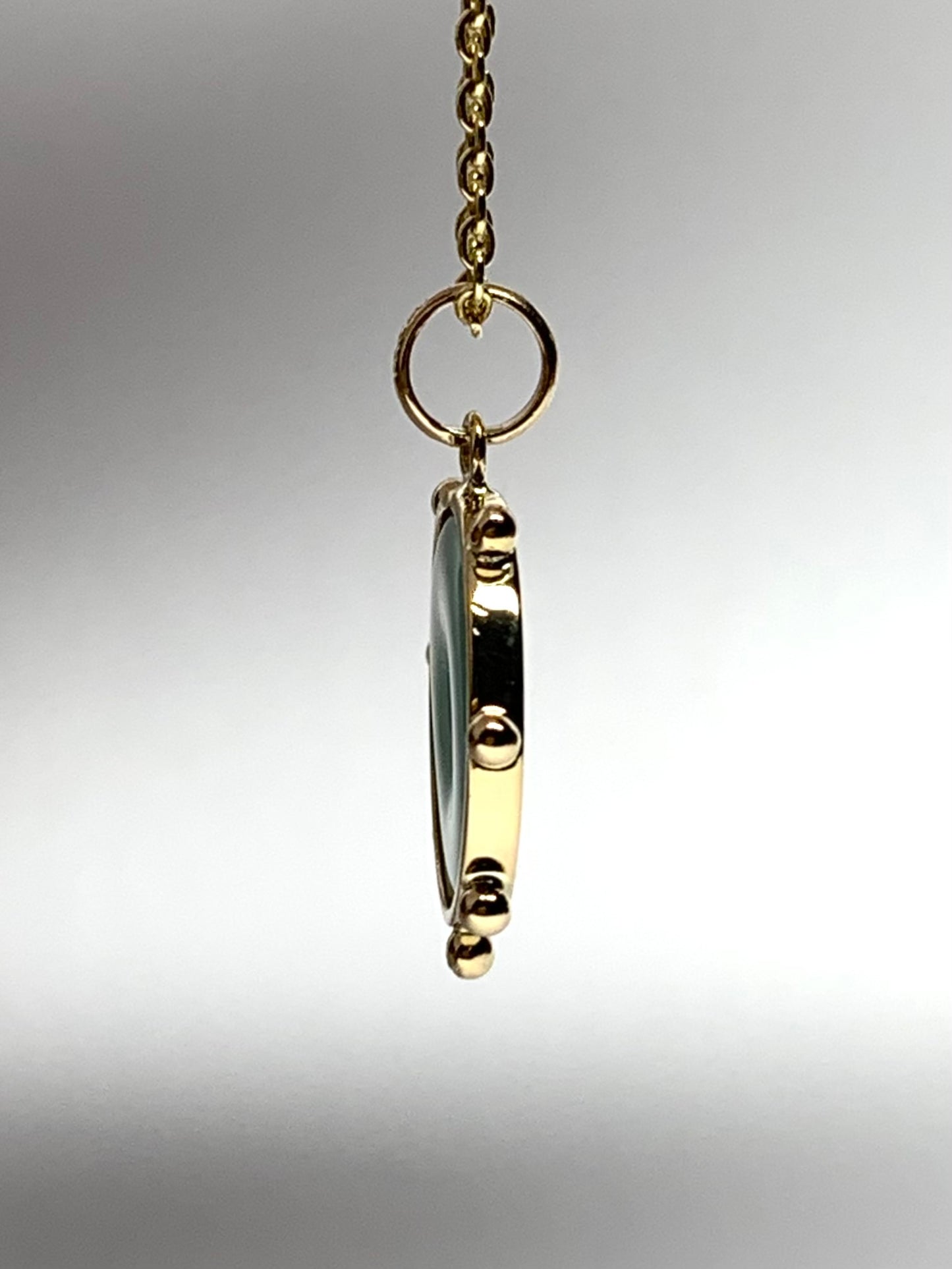 14k Solid Yellow Gold, Natural Green Jade Donut “Sun” Pendant, Mini Size