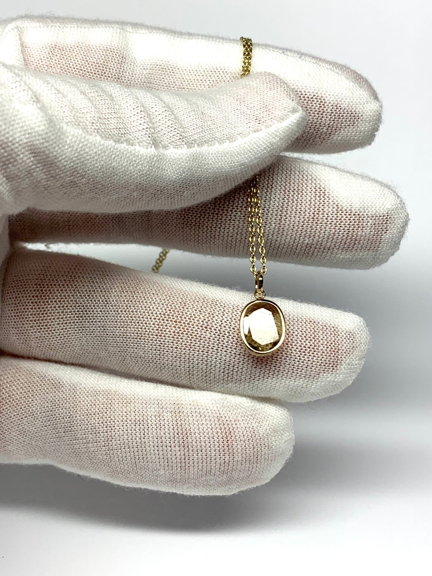 14k Solid Yellow Gold, Natural Light Khaki Green Tourmaline Mini Pendant