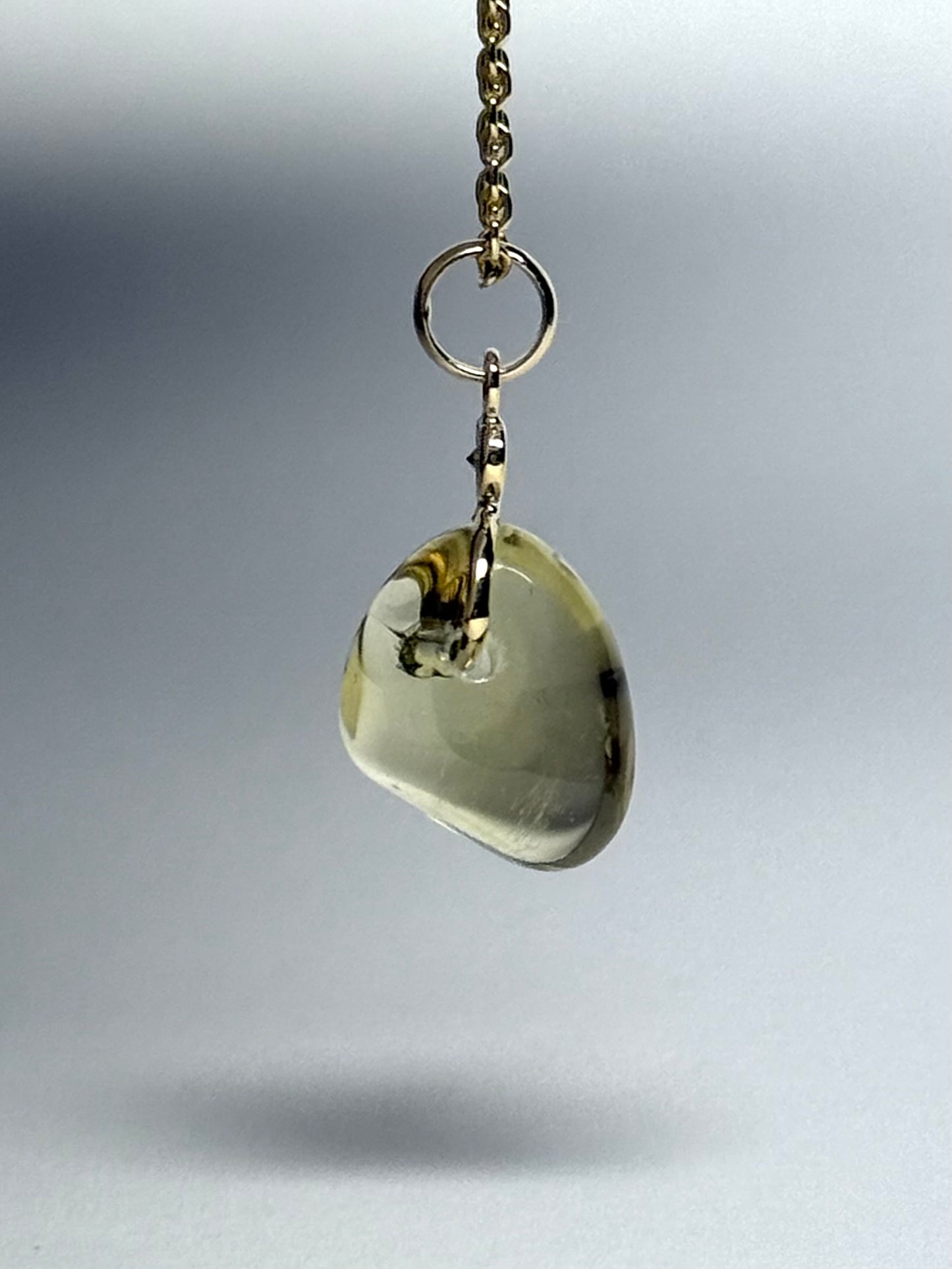 14k Solid Yellow Gold, Diamond, Lemon Quartz Tumbled Nugget Bead Pendant, Mini Size