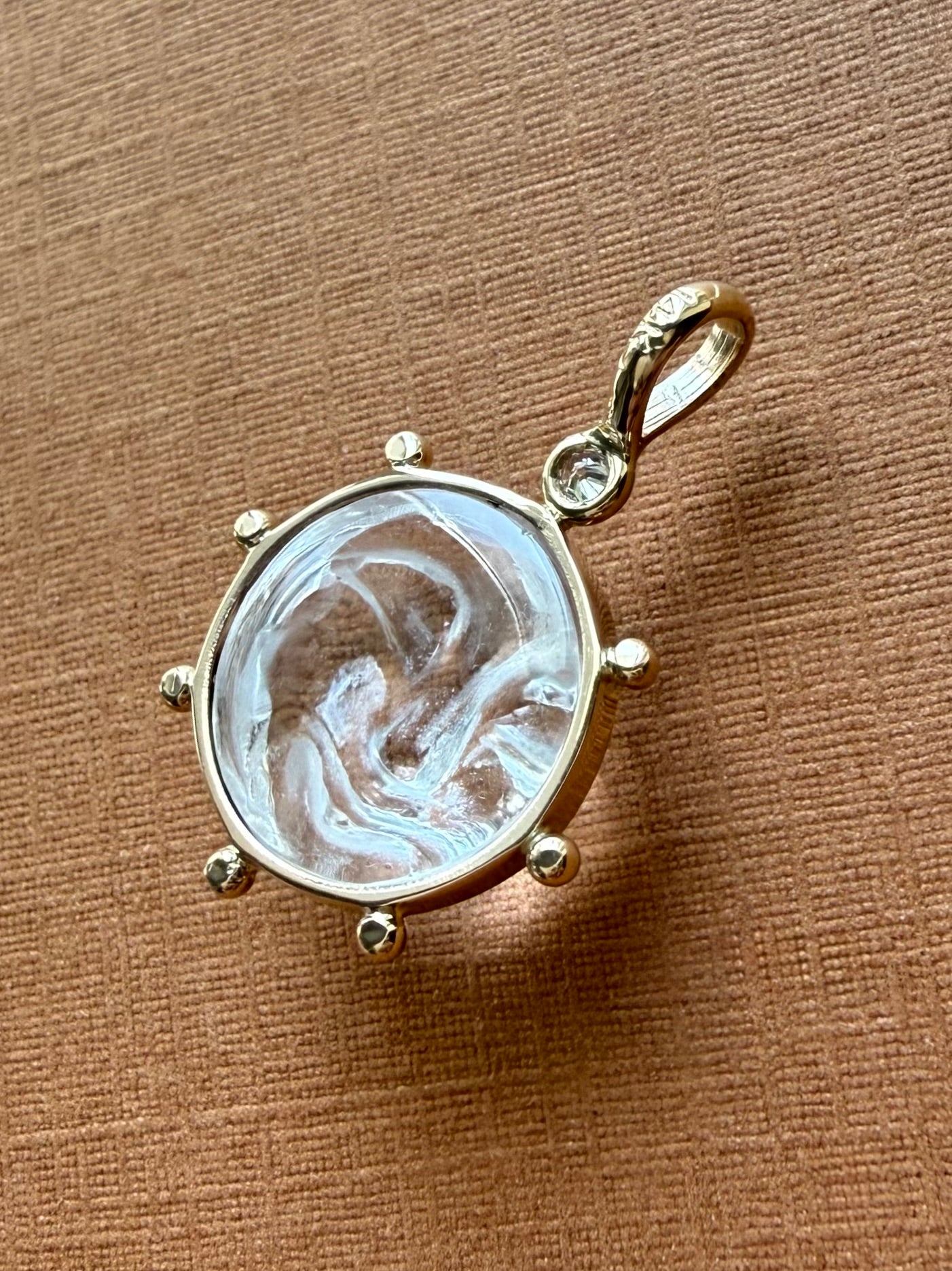 14k Solid Yellow Gold, Clear Quartz, Diamond “Sun” Pendant