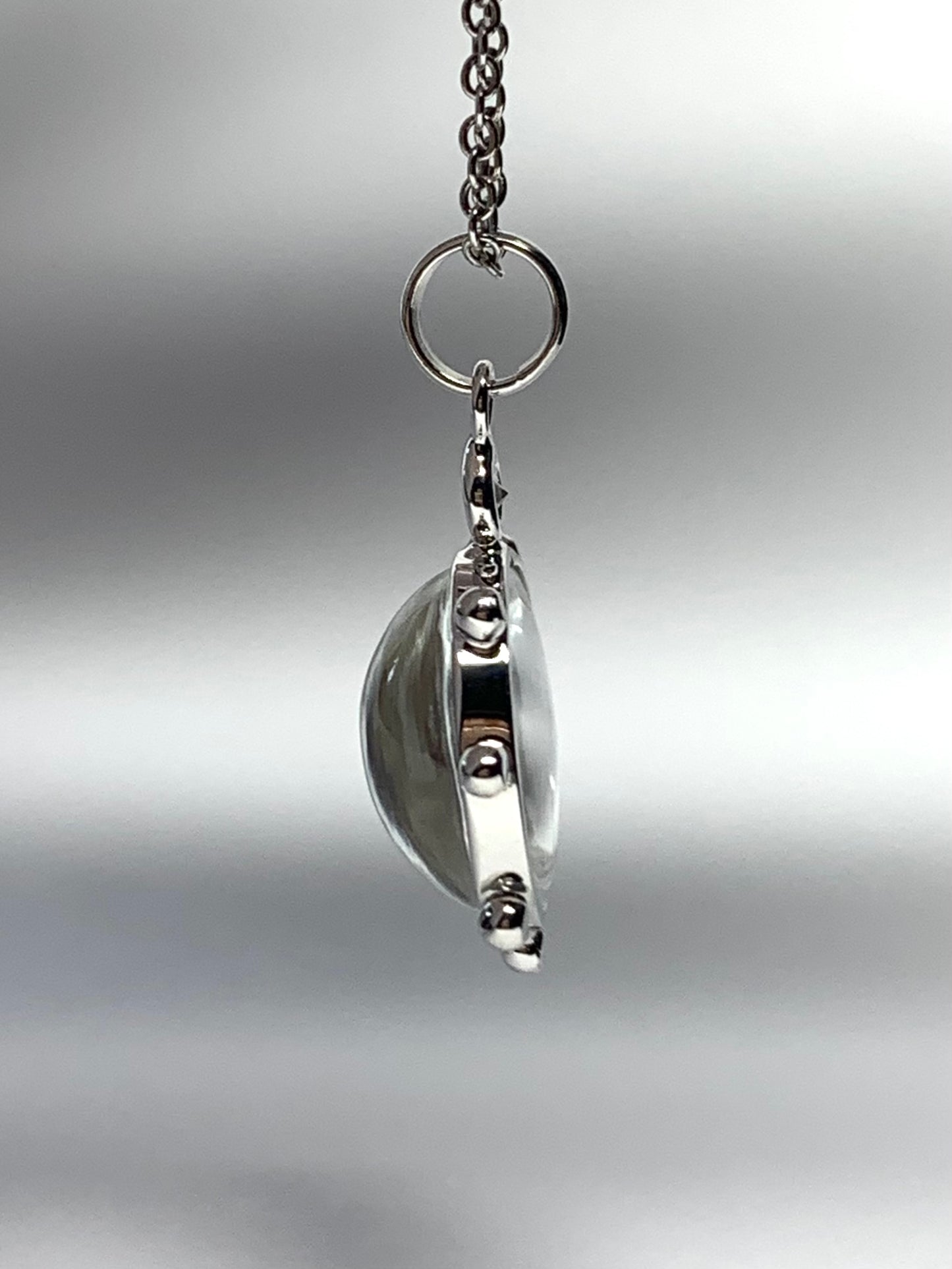 14K Solid White Gold, Natural Clear Quartz, Diamond “Sun” Pendant, Small Size