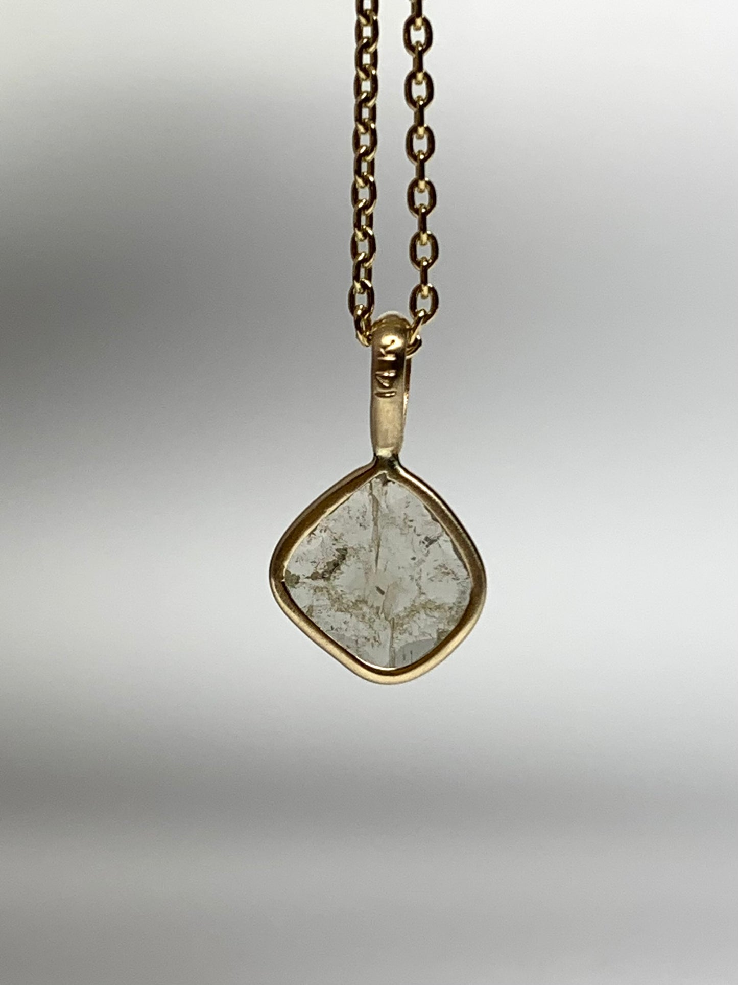 14k Solid Yellow Gold, Natural Diamond Slice Mini Pendant