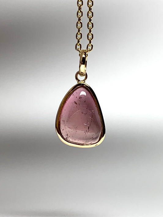 14k Solid Yellow Gold, Natural Pink Tourmaline Mini Pendant