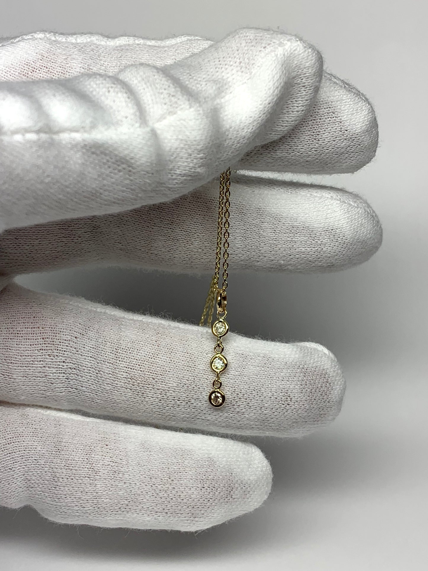 14K Solid Yellow Gold, White Diamonds Line Pendant, Tiny Size