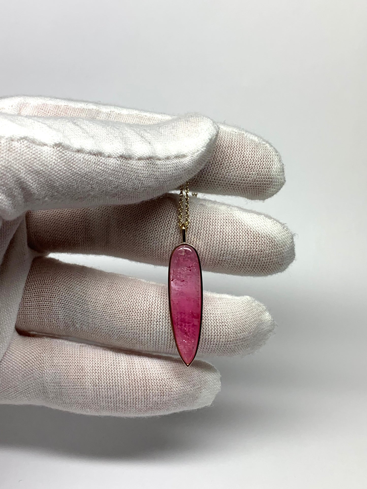 14k Solid Yellow Gold, Natural Pink Tourmaline “Arrowhead” Pendant