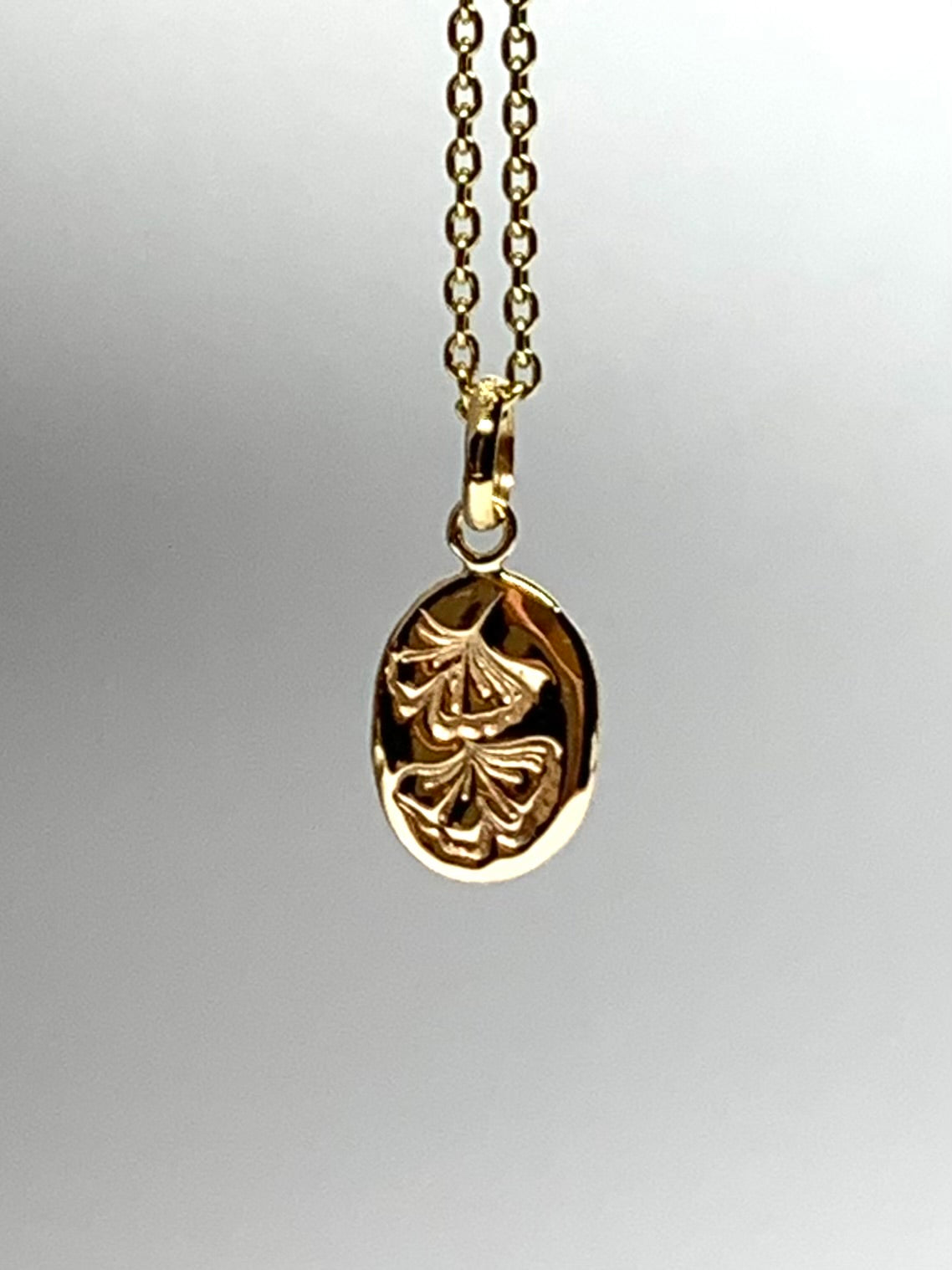 10k Solid Yellow Gold Nugget “Ginkgo” Mini Pendant, Tiny Charm