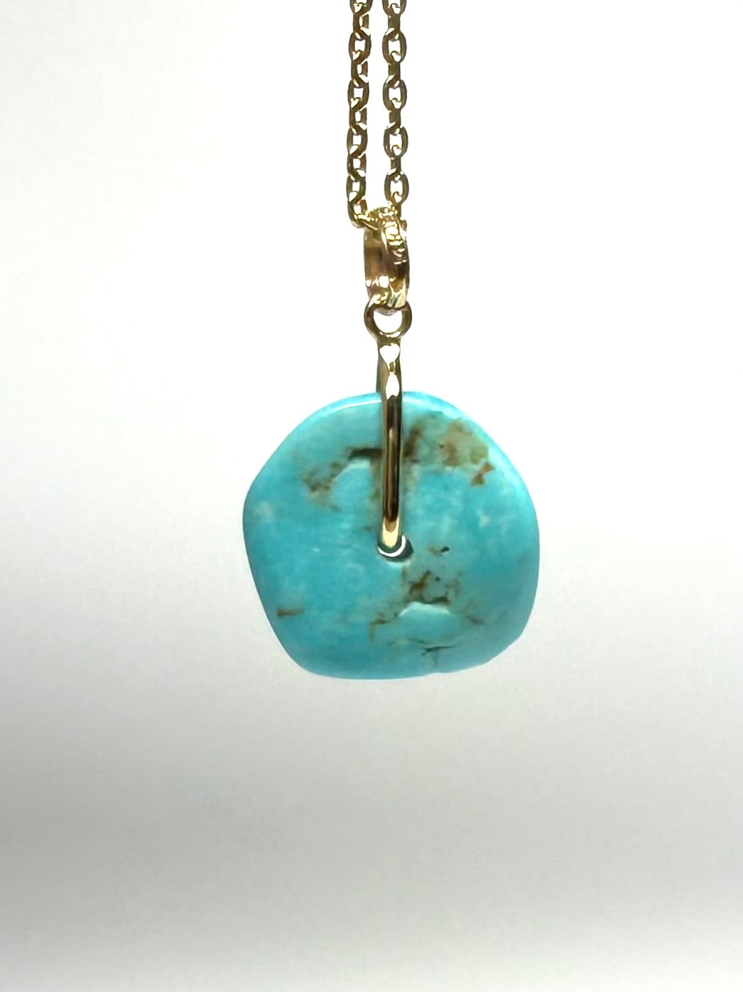 14K Solid Yellow Gold, Blue Turquoise “Donut” Mini Pendant