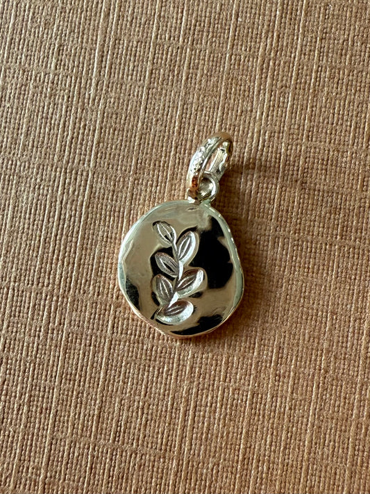 14k Solid Yellow Gold Nugget “Olive Branch”, Mini Pendant, Tiny Charm
