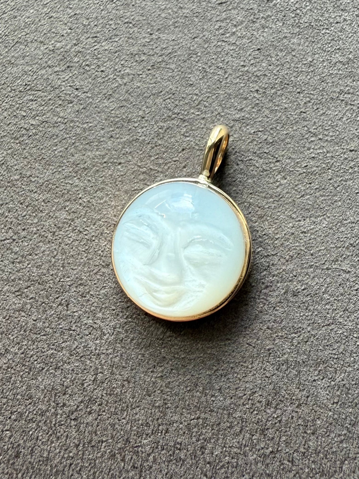 "The Moon" Pendant, 14K Solid Yellow Gold, White Moonstone, Small Size