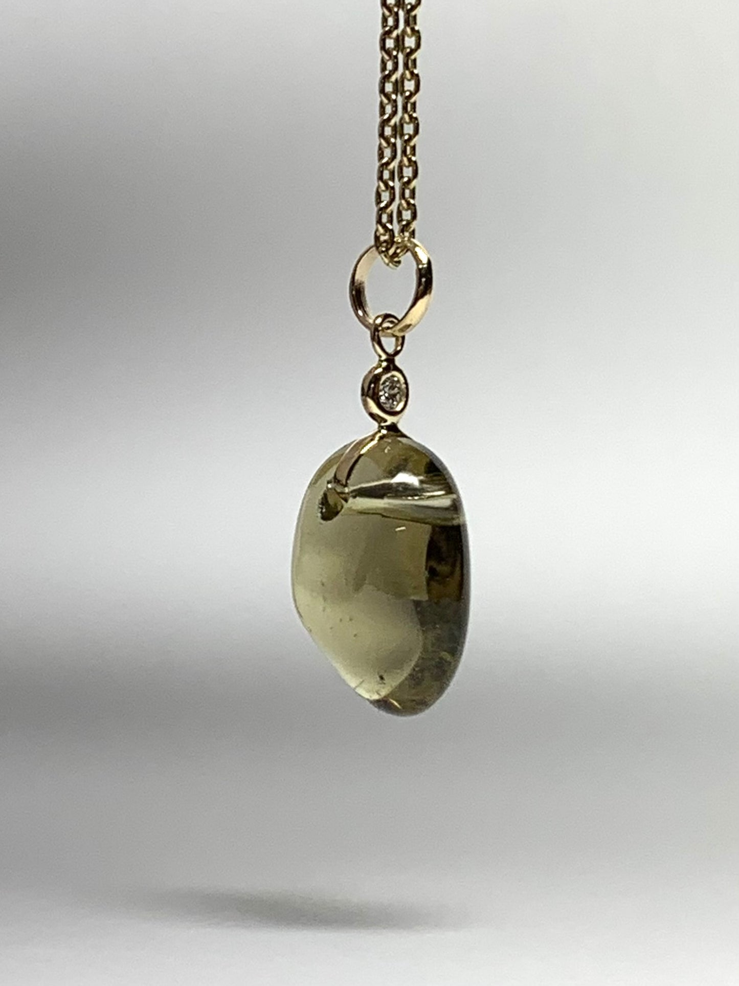 14k Solid Yellow Gold, Diamond, Lemon Quartz Tumbled Nugget Bead Pendant, Mini Size