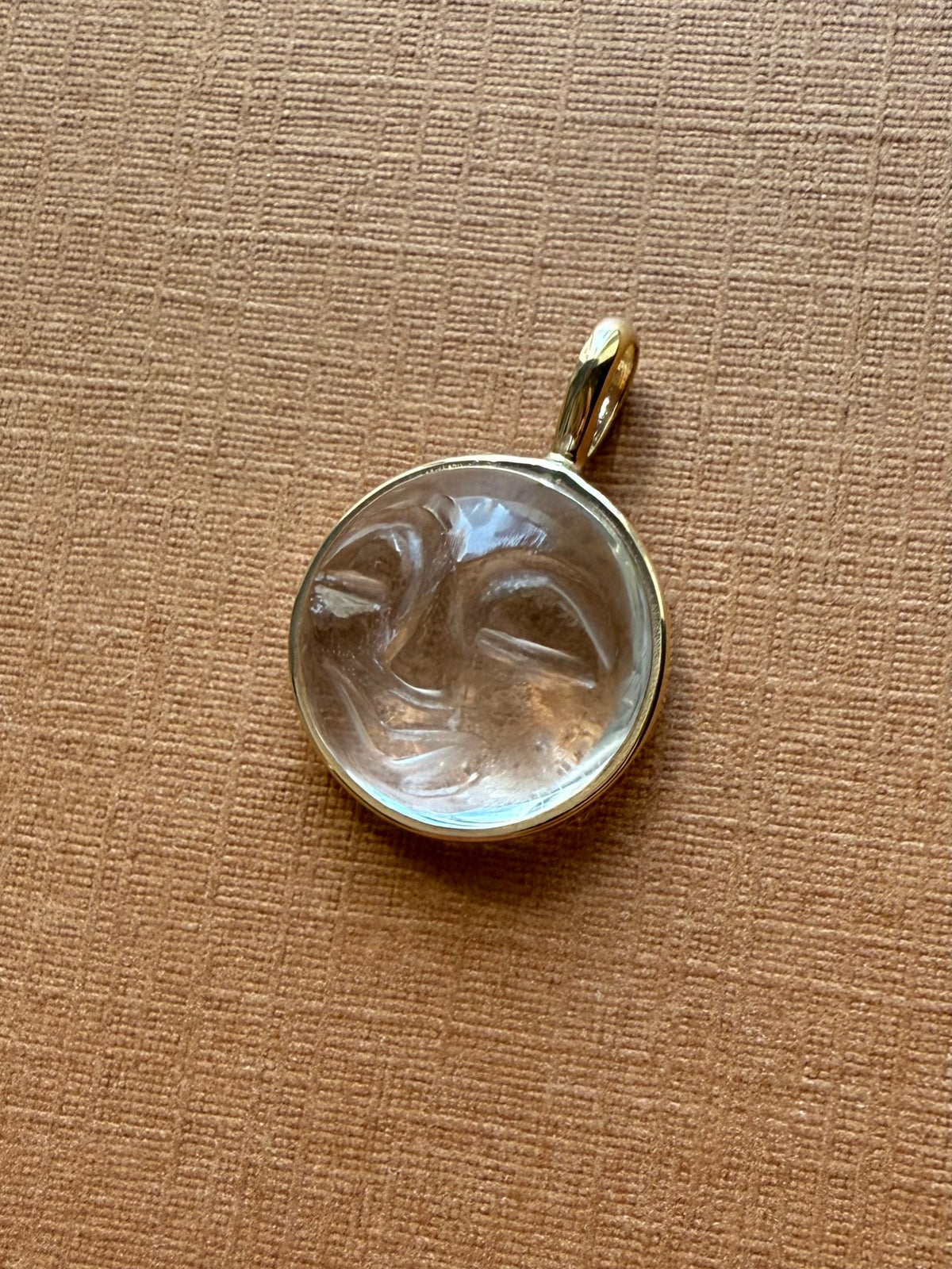 "The Moon" Pendant, 14K Solid Yellow Gold, Clear Quartz, Small Size
