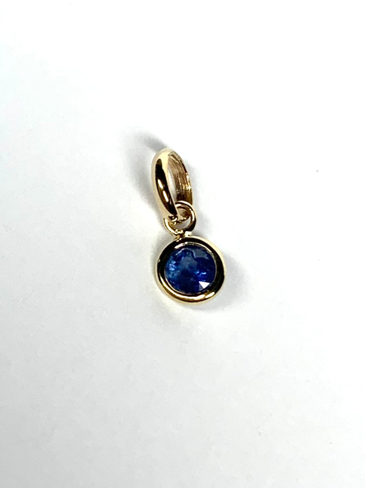 14k Solid Yellow Gold, Blue Sapphire Tiny Charm, 0.15ct, Accent Pendant