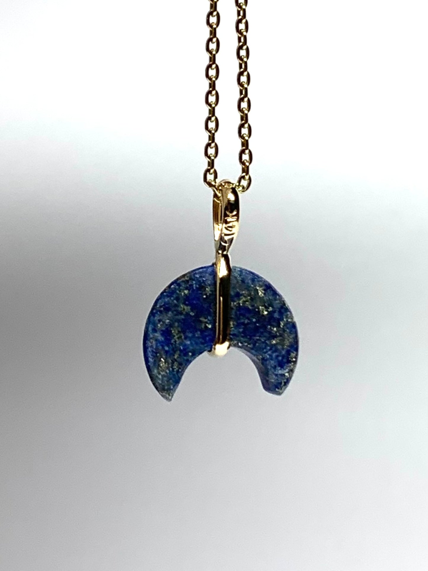 14k Solid Yellow Gold, Blue Lapis Lazuli “Crescent Moon” Pendant, Mini Size