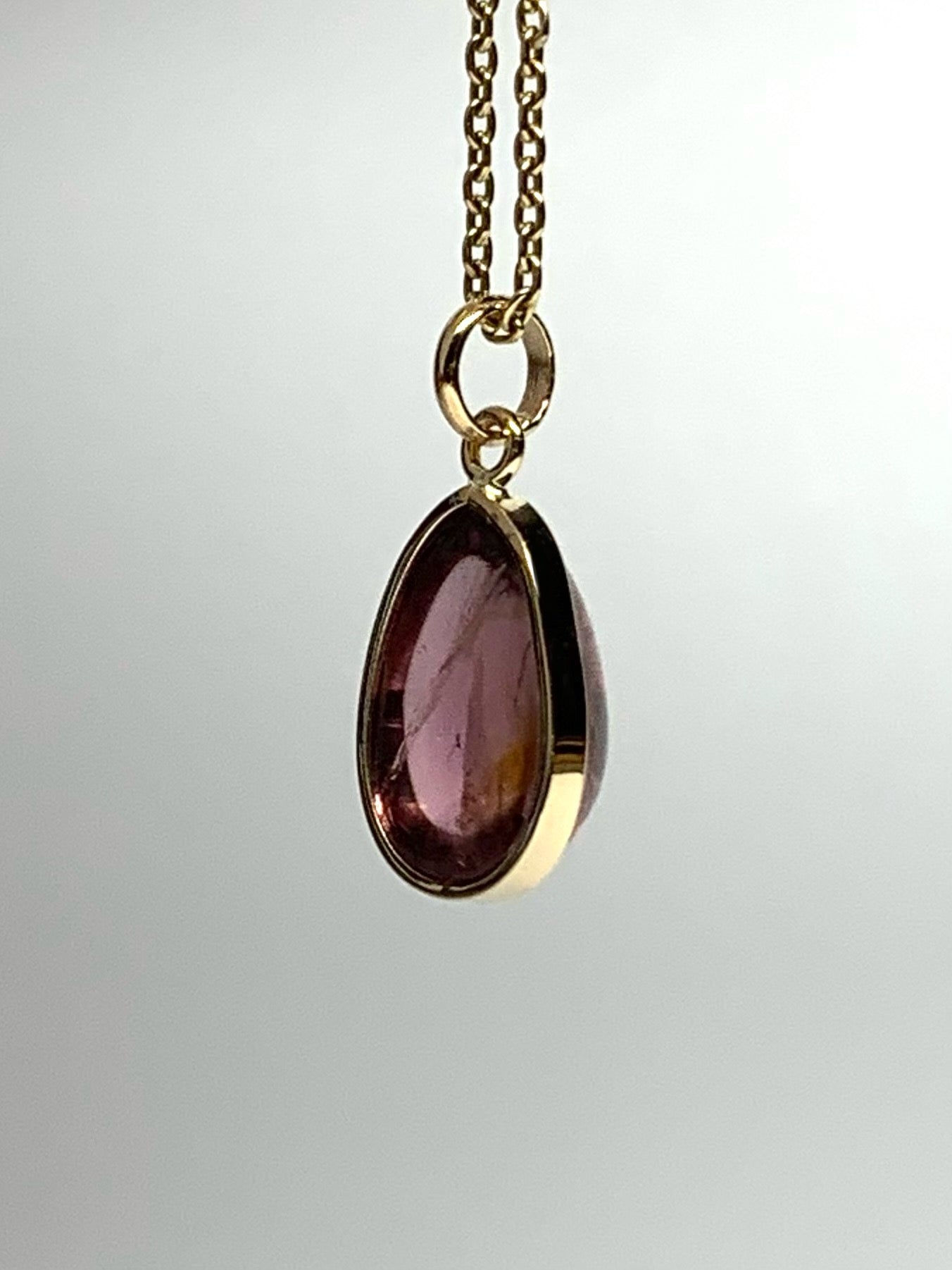 14k Solid Yellow Gold, Natural Pink Tourmaline Pendant