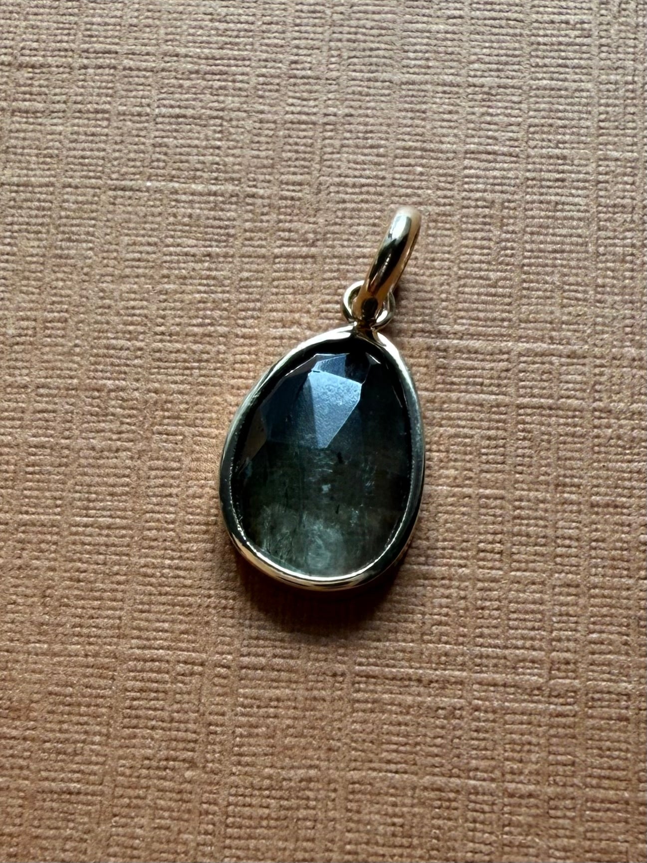 14k Solid Yellow Gold, Natural Dark Green Tourmaline Mini Pendant
