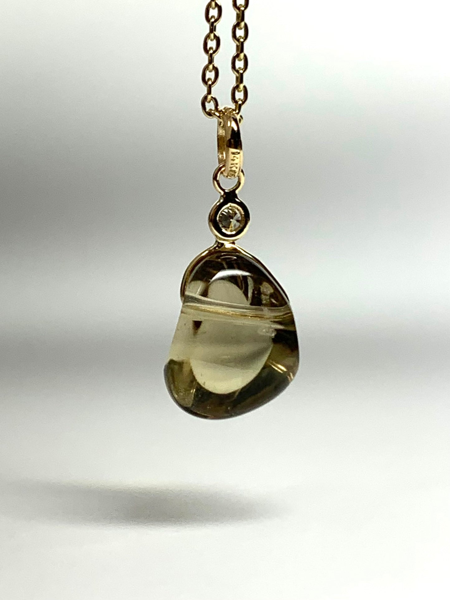 14k Solid Yellow Gold, Diamond, Dark Lemon Quartz Tumbled Nugget Bead Pendant, Mini Size