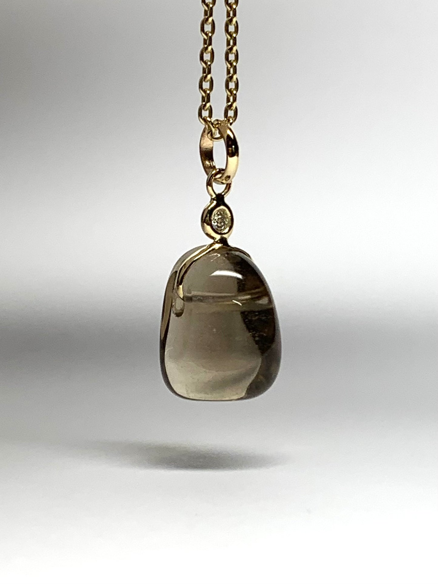14k Solid Yellow Gold, Diamond, Smoky Quartz Tumbled Nugget Bead Pendant, Mini Size