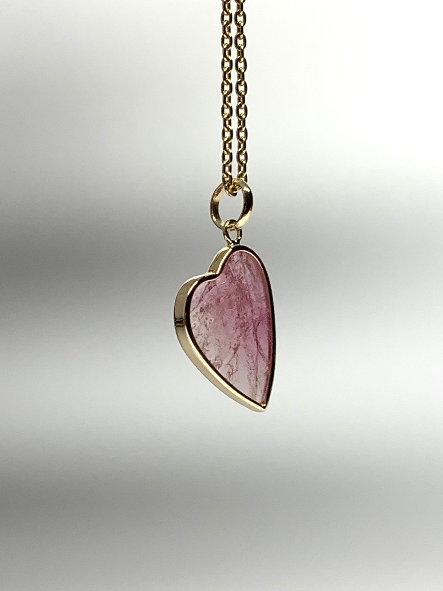 14k Solid Yellow Gold, Pink Tourmaline “Heart” Pendant, Mini Size