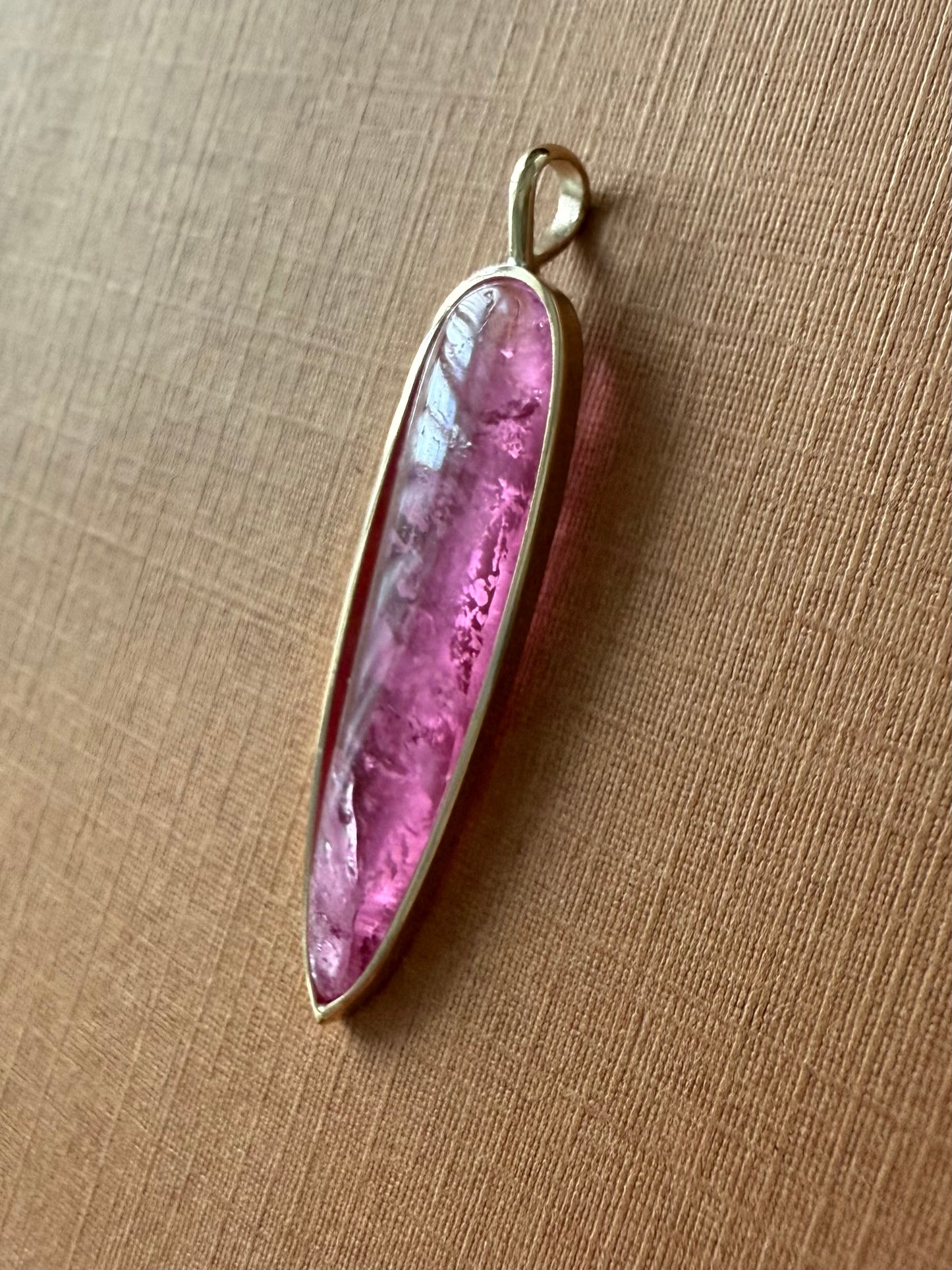 14k Solid Yellow Gold, Natural Pink Tourmaline “Arrowhead” Pendant