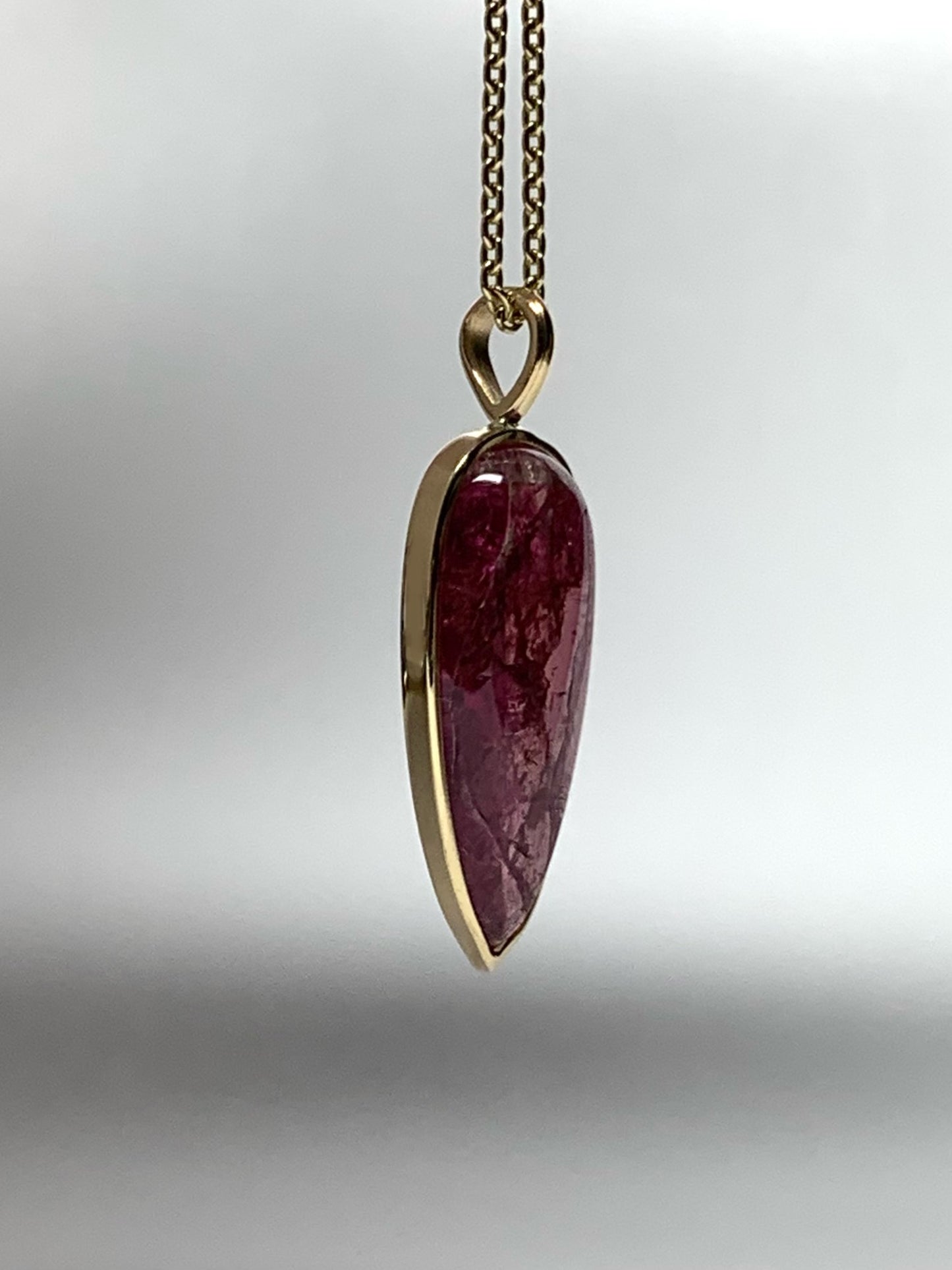 14k Solid Yellow Gold, Natural Pink Tourmaline “Arrowhead” Pendant