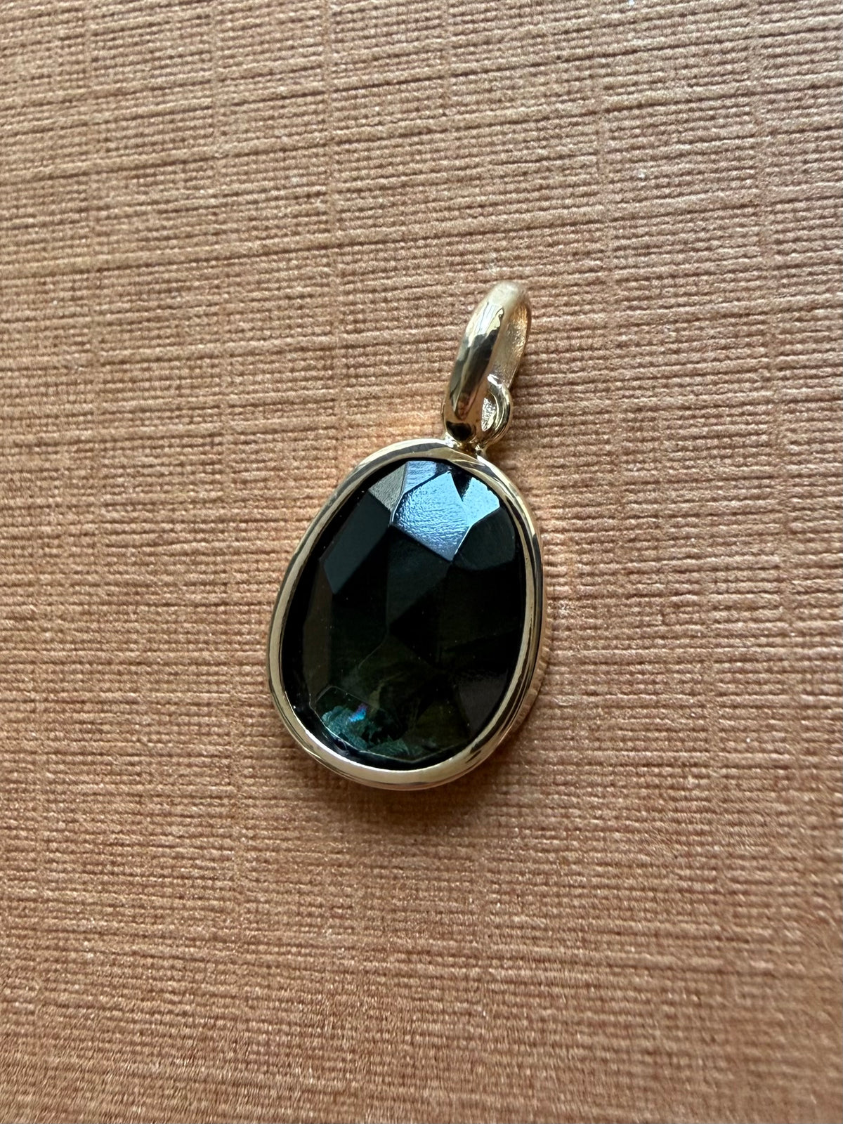 14k Solid Yellow Gold, Natural Dark Green Tourmaline Mini Pendant
