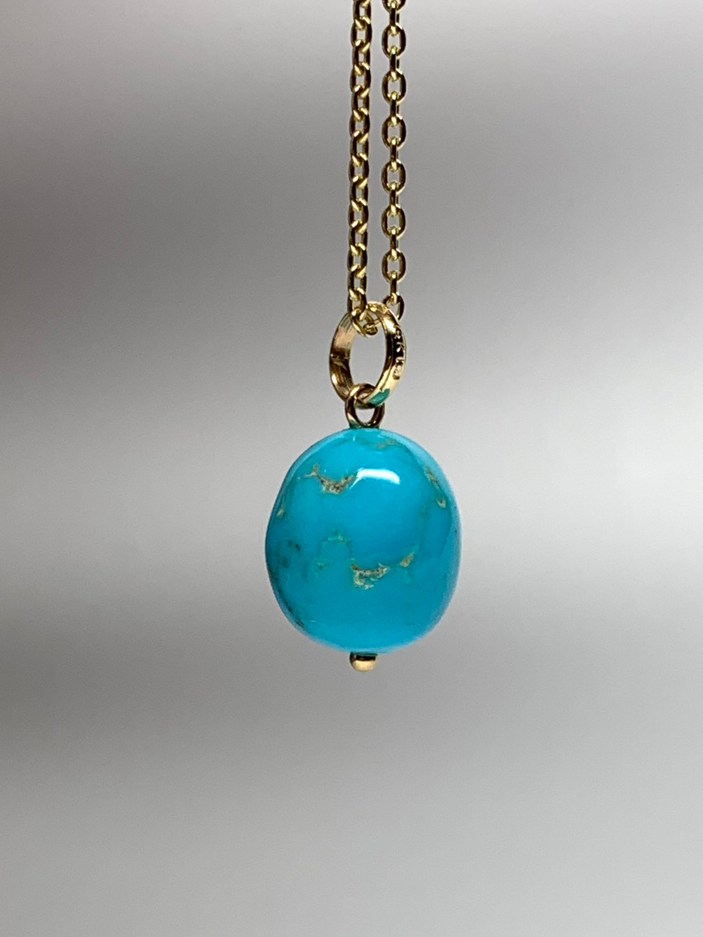 14k Solid Yellow Gold, Natural Turquoise Nugget Bead Pendant
