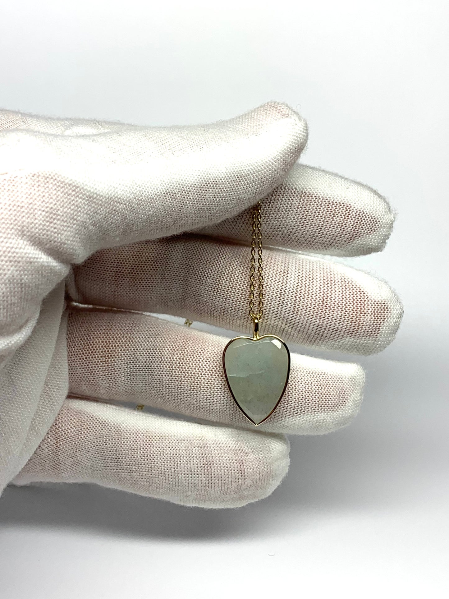 14k Solid Yellow Gold, Pale Blue Aquamarine “Heart” Pendant