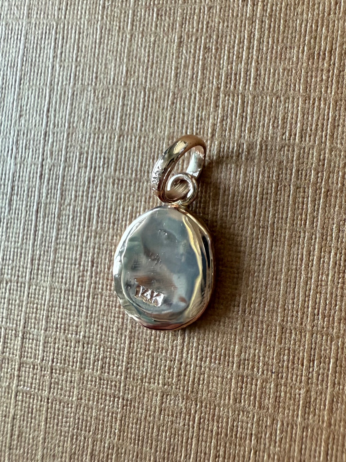 14K Solid Rose Gold Nugget “Lotus” Mini Pendant, Tiny Charm