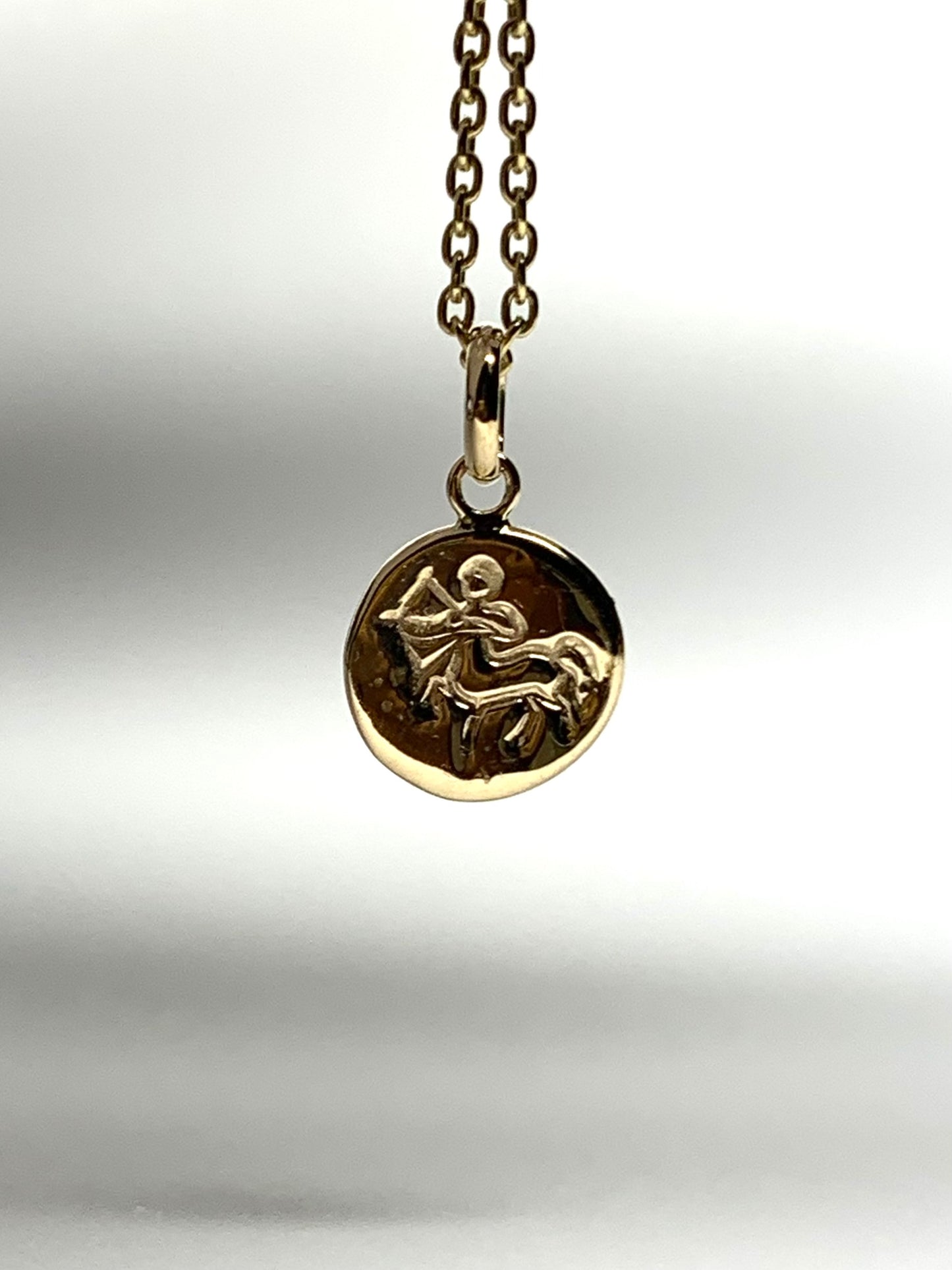 14k Solid Yellow Gold Nugget “Sagittarius” Mini Pendant, Charm