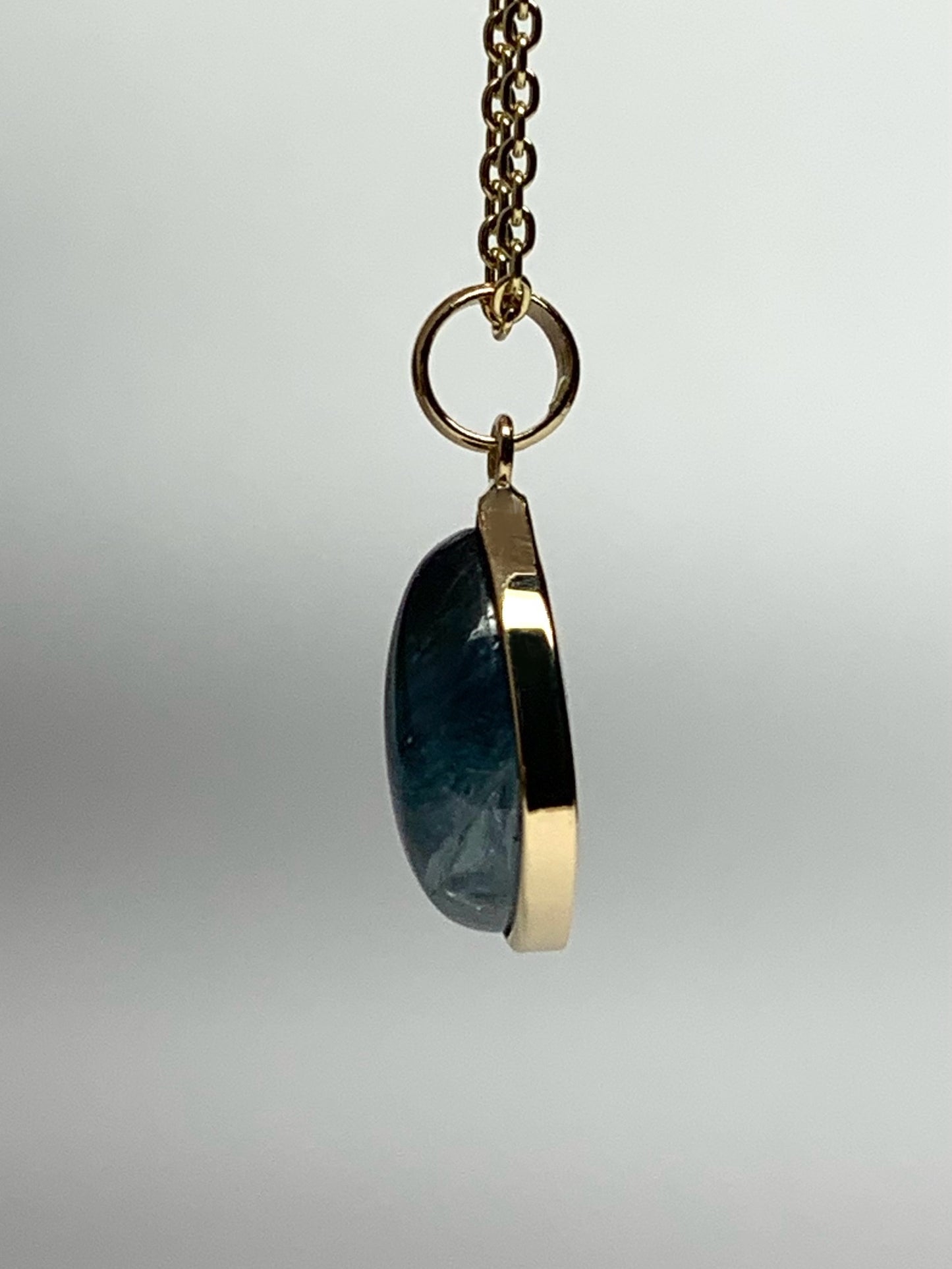 14k Solid Yellow Gold, Natural Blue Tourmaline Cabochon Pendant
