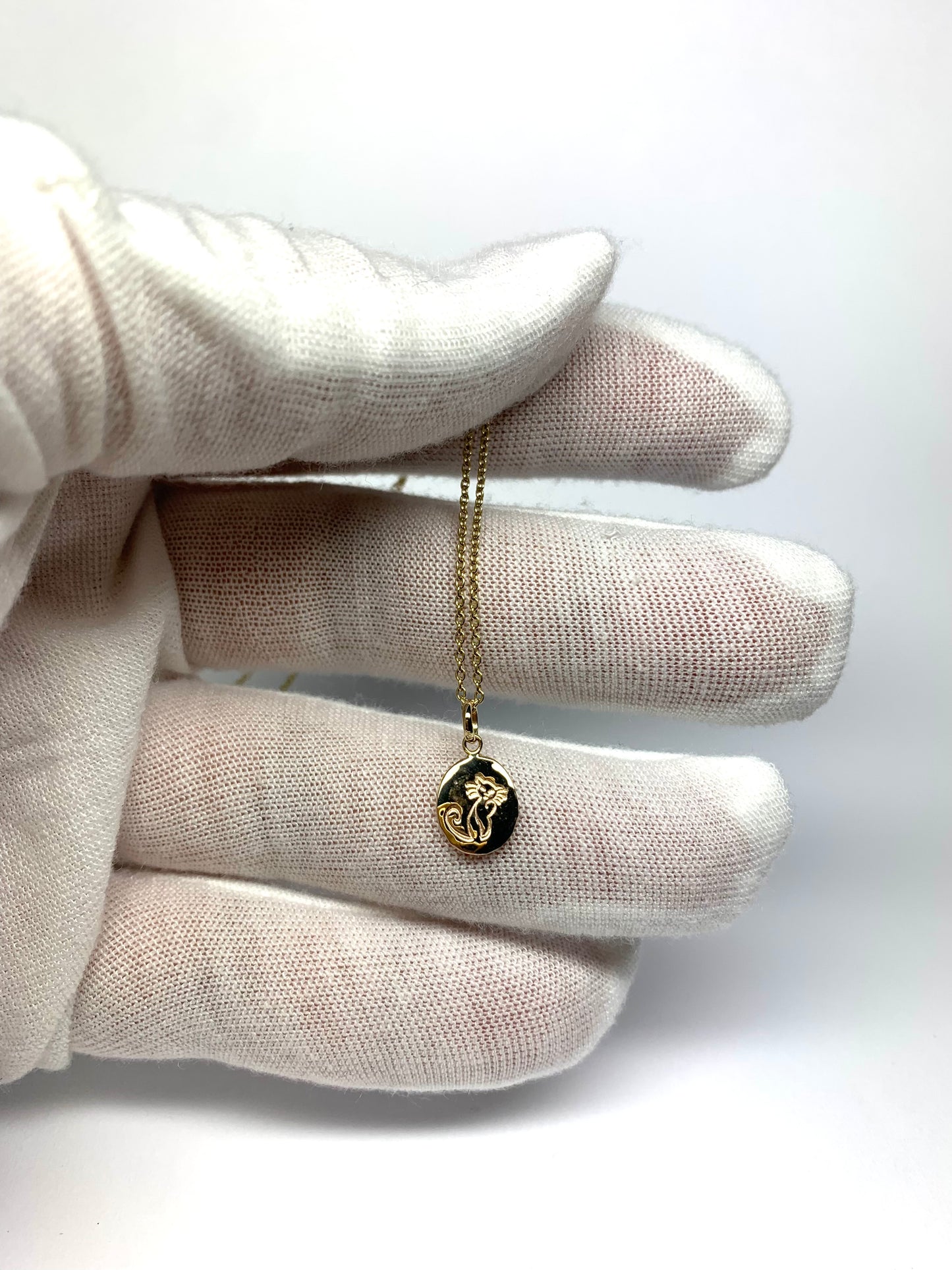 10k Solid Yellow Gold Nugget Mini Pendant “Cat”, Tiny Charm