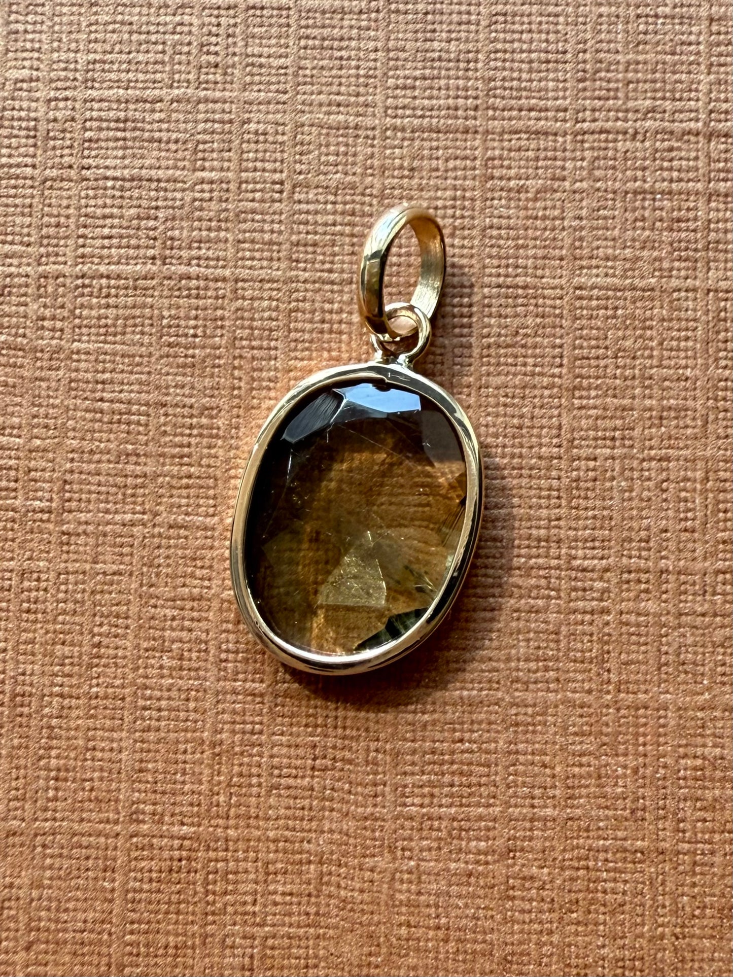 14k Solid Yellow Gold, Natural Light Khaki Green Tourmaline Mini Pendant