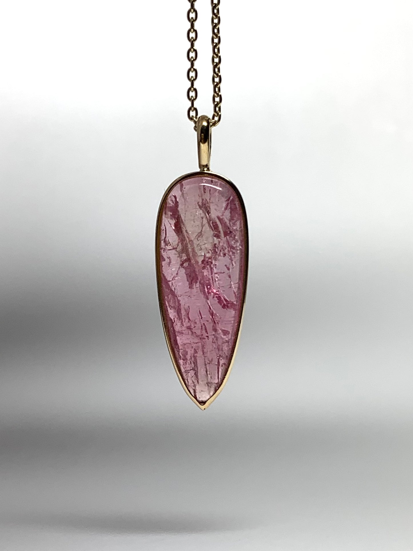 14k Solid Yellow Gold, Natural Pink Tourmaline “Arrowhead” Pendant